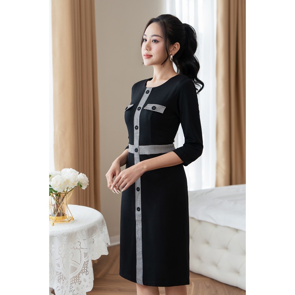 Ảnh Đầm nữ dáng nẹp đính khuy LAMER L63F23Q027 1