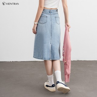 Chân Váy Jean Công Sở Nữ LAMER FASHION Midi Dáng A Xẻ Tà Sau Thanh Lịch Trẻ Trung V62I23Q008