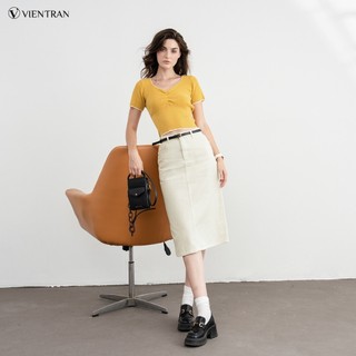 Chân Váy Jean Công Sở Nữ LAMER FASHION Midi Dáng A Xẻ Tà Sau Thanh Lịch Trẻ Trung V62I23Q008