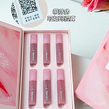 Colorkey Bộ quà tặng son bóng Colachi Pink Diamond, dòng son môi mini6Di động và không để lại vết bẩn