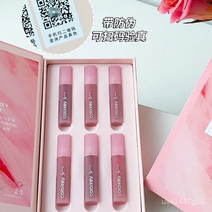 Colorkey Bộ quà tặng son bóng Colachi Pink Diamond, dòng son môi mini6Di động và không để lại vết bẩn