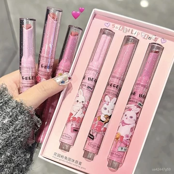 Gege bear3Bộ hộp quà tặng Son bóng hồng không màu Son bóng gương Son bóng nước Son bóng căng mọng Son thủy tinh
