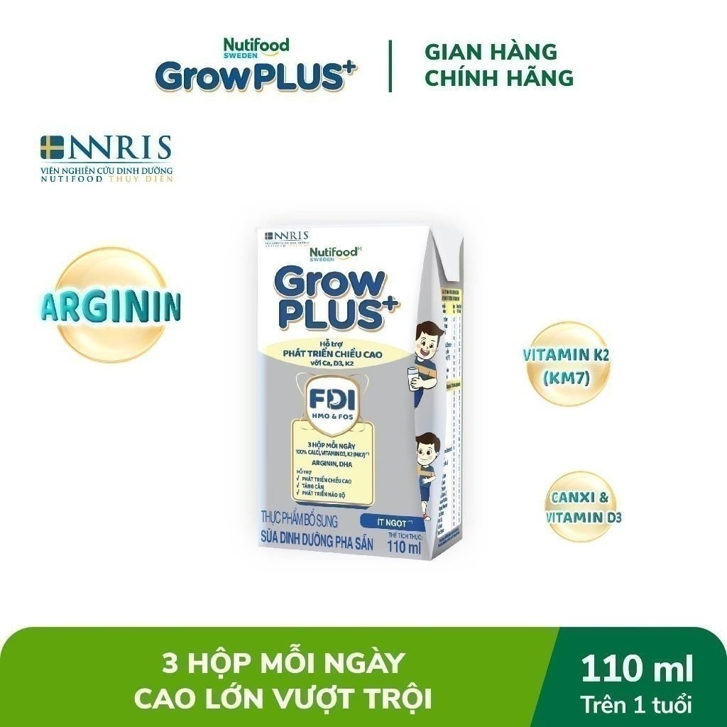 Thùng 24 hộp Sữa Bột Pha Sẵn Nutifood Sweden GrowPLUS+ Cao lớn vượt trội Height hộp 110 ml