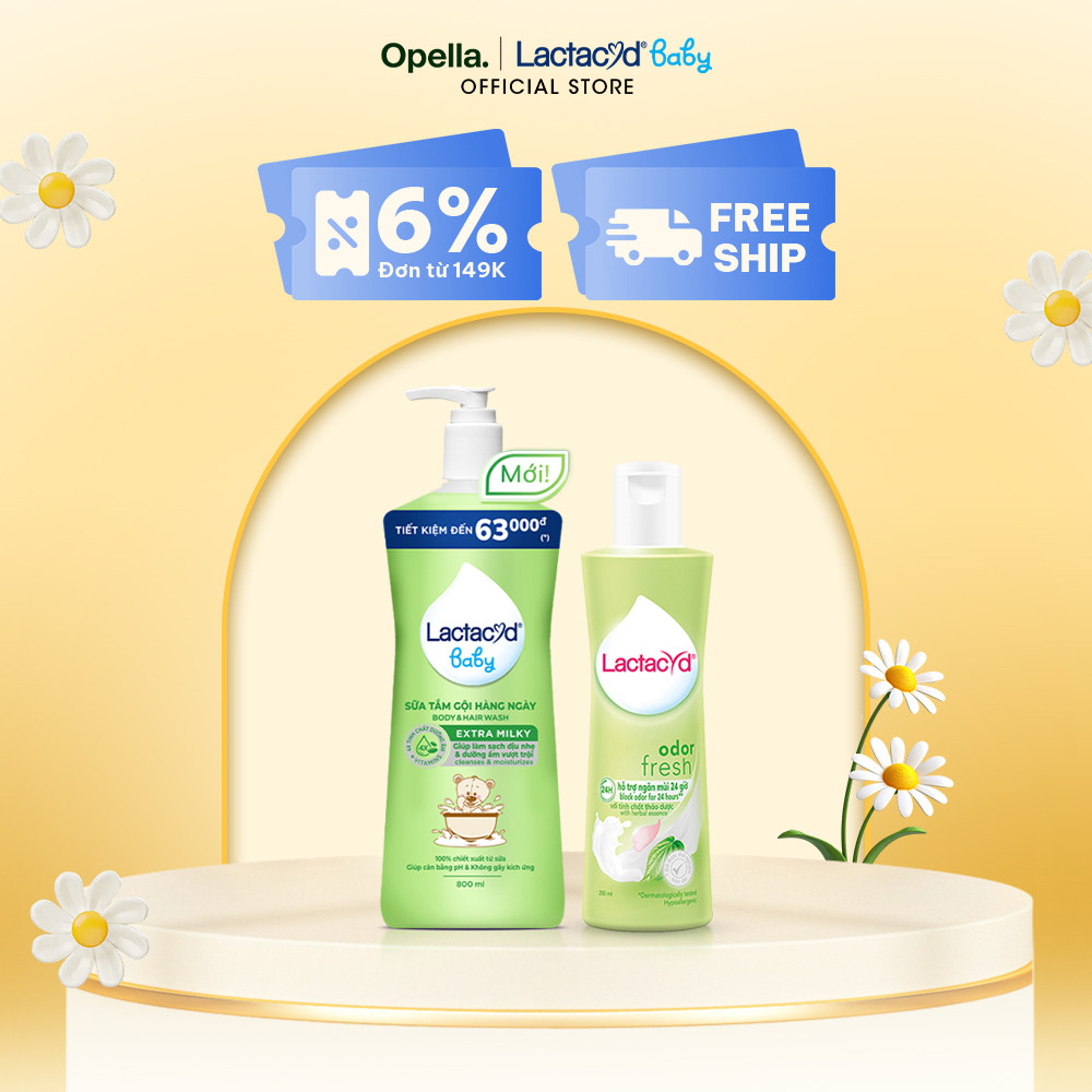 Ảnh Bộ Sữa Tắm Gội Trẻ Em Lactacyd Baby Extra Milky Size Jumbo 800ml + Chai DDVS Phụ Nữ Lactacyd Odor Fresh 250ml 1