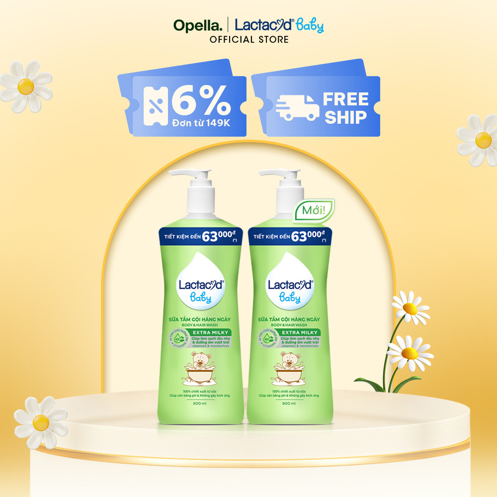 Ảnh Bộ 2 Chai Sữa Tắm Gội Trẻ Em Lactacyd Baby Extra Milky Làm Sạch Dịu Nhẹ và Dưỡng Ẩm Vượt Trội Size Jumbo 800ml 1