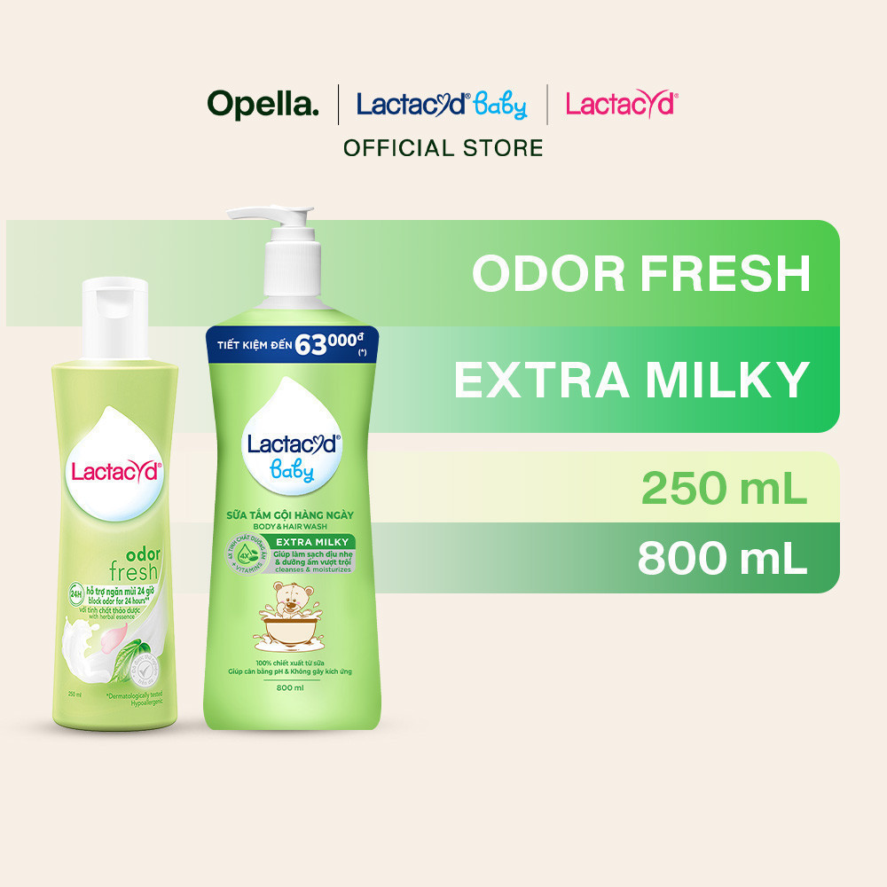 Ảnh Bộ Sữa Tắm Gội Trẻ Em Lactacyd Baby Extra Milky Size Jumbo 800ml + Chai DDVS Phụ Nữ Lactacyd Odor Fresh 250ml 2