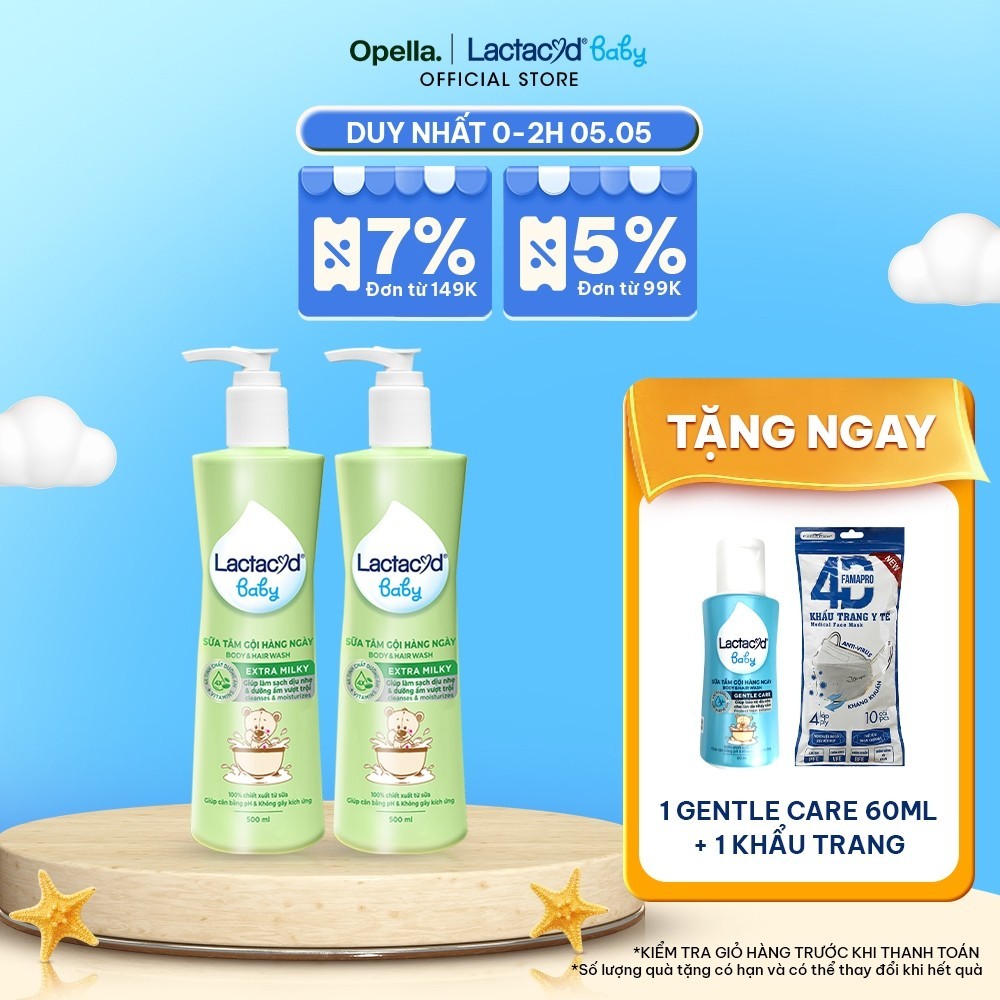 Ảnh Bộ 2 chai Sữa Tắm Gội Trẻ Em Lactacyd Baby Extra Milky Làm Sạch Dịu Nhẹ và Dưỡng Ẩm Vượt Trội 500ml/chai 1