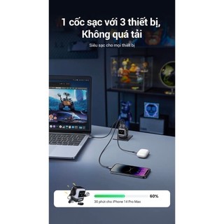 Củ sạc nhanh RoboGaN Mini CD361 65W UGREEN| 3 cổng Sạc Nhanh| Công nghệ GaN II | BH 18 tháng