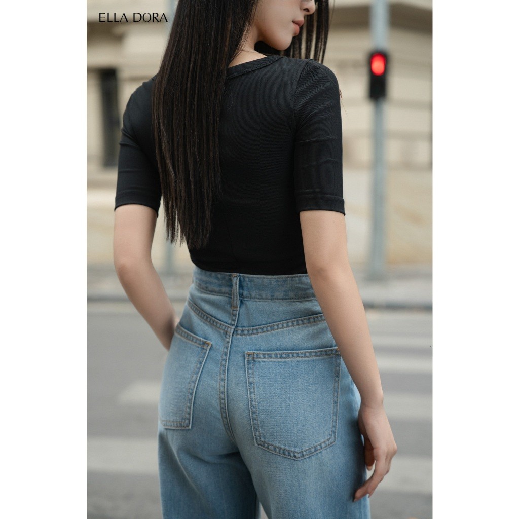 Áo thun nữ ELLA DORA cổ tròn dáng ôm cộc tay thiết kế trẻ trung thanh lịch 2 màu ĐEN/TRẮNG [AT17]