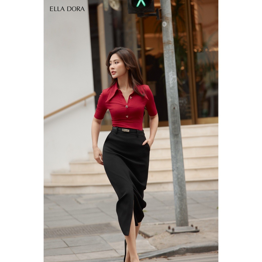 Chân váy ELLA DORA thiết kế dáng chữ A xẻ trước có túi form gọn thanh lịch sang trọng màu ĐEN[CV184]