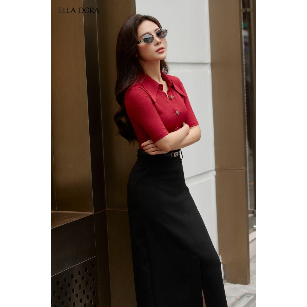 Chân váy ELLA DORA thiết kế dáng chữ A xẻ trước có túi form gọn thanh lịch sang trọng màu ĐEN[CV184]