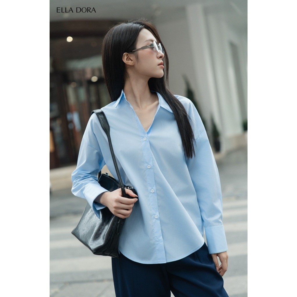 Áo sơ mi nữ ELLA DORA dài tay dáng suông form gọn thanh lịch hiện đại 3 màu TRẮNG/HỒNG/XANH [SM138]