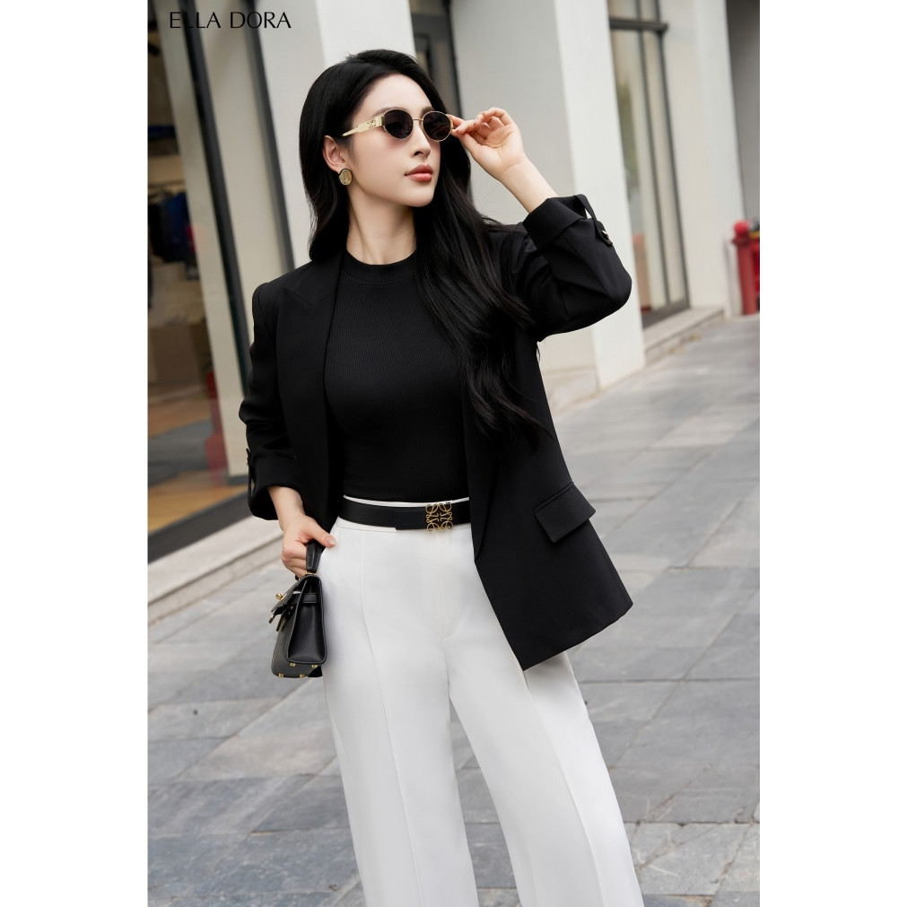 Áo Blazer ELLA DORA dáng suông không cúc thiết kế cổ ve thanh lịch dễ mặc phong cách công sở  [V21]