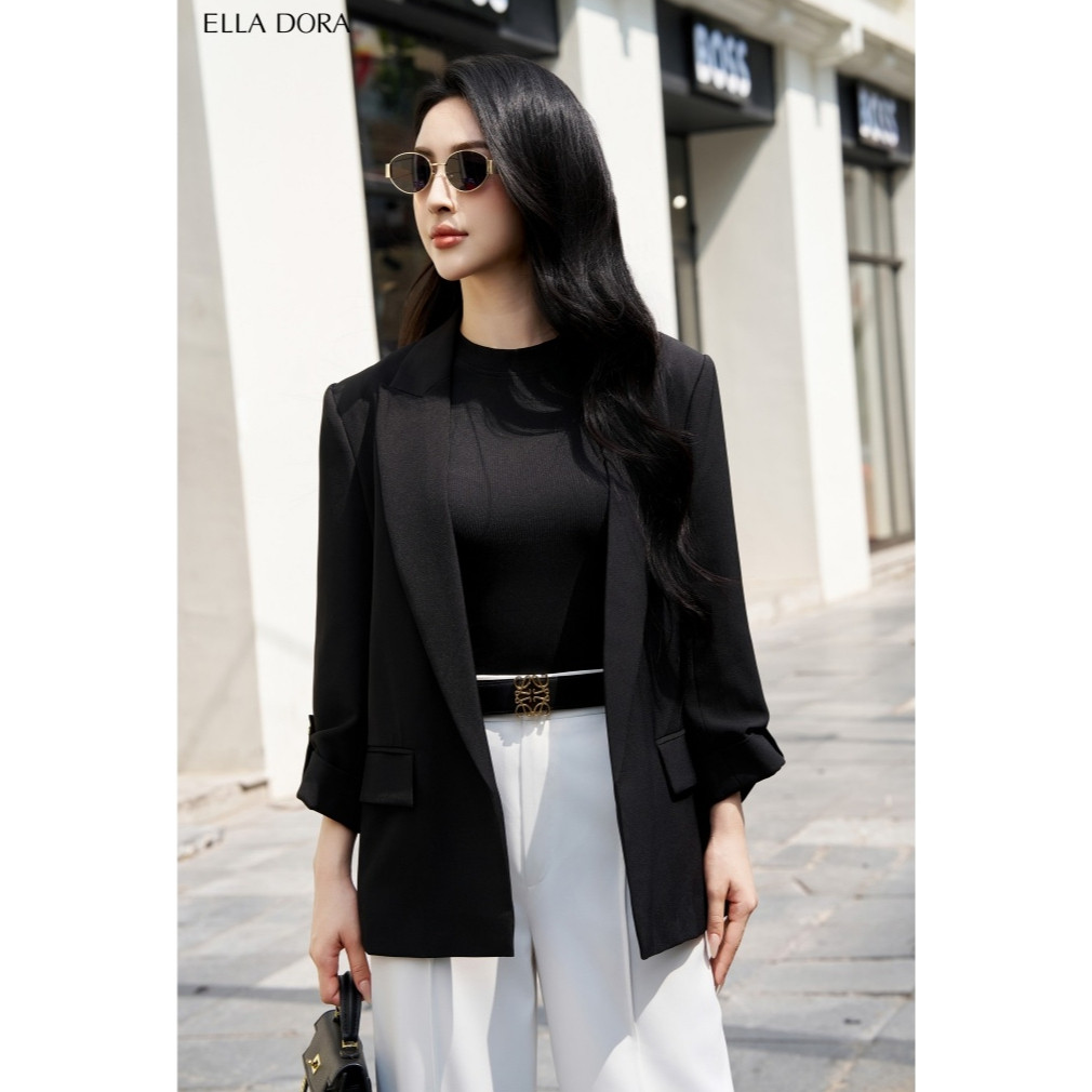 Áo Blazer ELLA DORA dáng suông không cúc thiết kế cổ ve thanh lịch dễ mặc phong cách công sở  [V21]