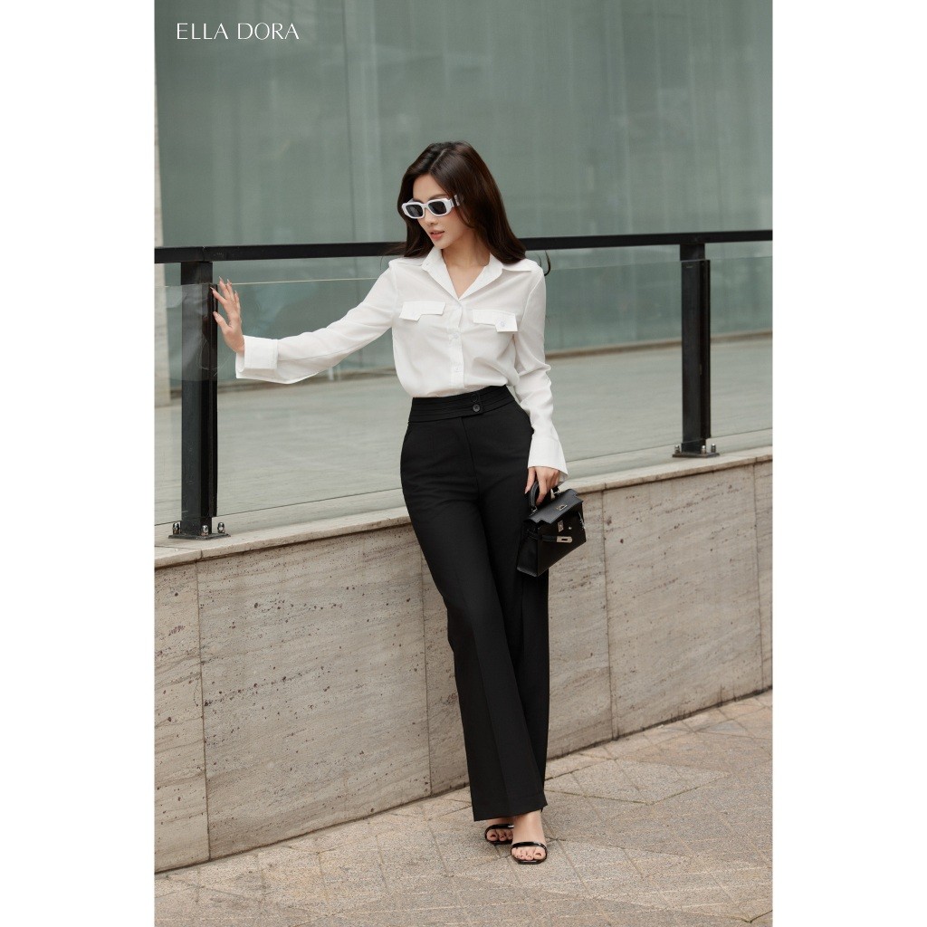 Sơ mi nữ  ELLA DORA thiết kế 2 túi nắp dáng suông thanh lịch hiện đại dễ phối đồ màu TRẮNG [SM166]