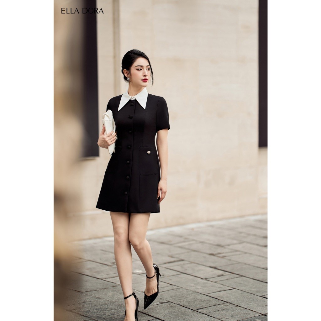 Đầm công sở ELLA DORA thiết kể ôm nhẹ tay ngắn cổ phối màu đen trắng thanh lịch nhẹ nhàng [D210]