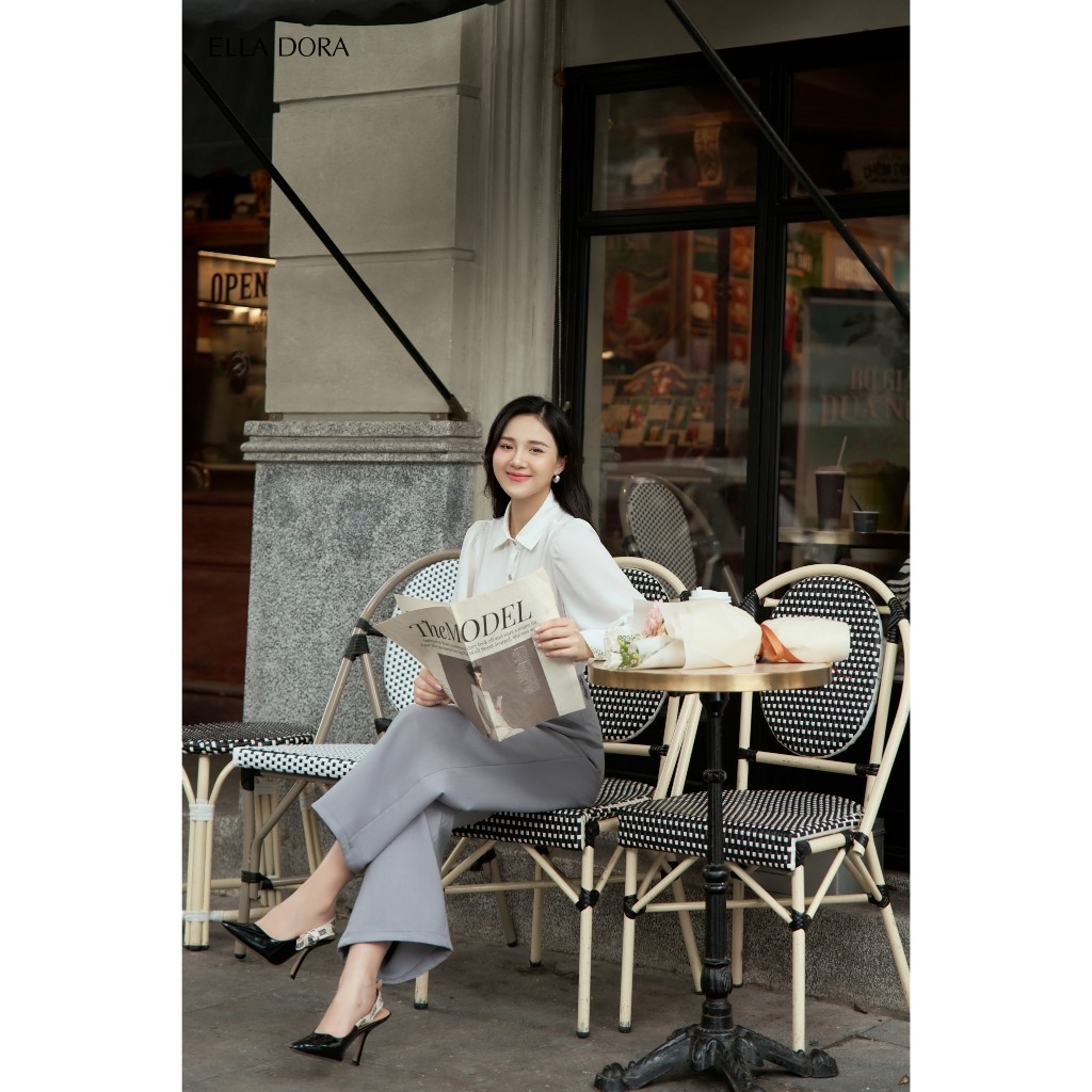 Quần tây nữ ELLA DORA dáng suông gấp li form đẹp thanh lịch màu ghi dễ phối đồ công sở đi làm [Q13]