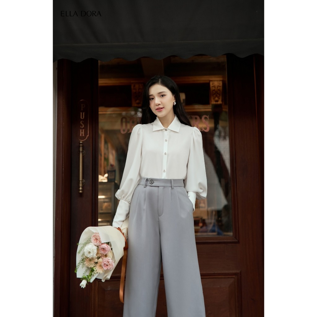 Quần tây nữ ELLA DORA dáng suông gấp li form đẹp thanh lịch màu ghi dễ phối đồ công sở đi làm [Q13]