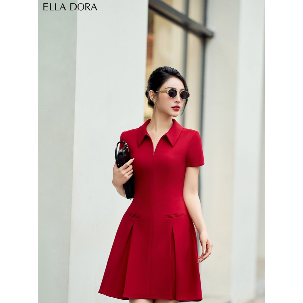 Đầm thiết kế ELLA DORA dáng xòe form ôm nhẹ hiện đại thanh lịch dễ mặc 4 màu ĐÒ/ĐEN/BE/GHI [D166]