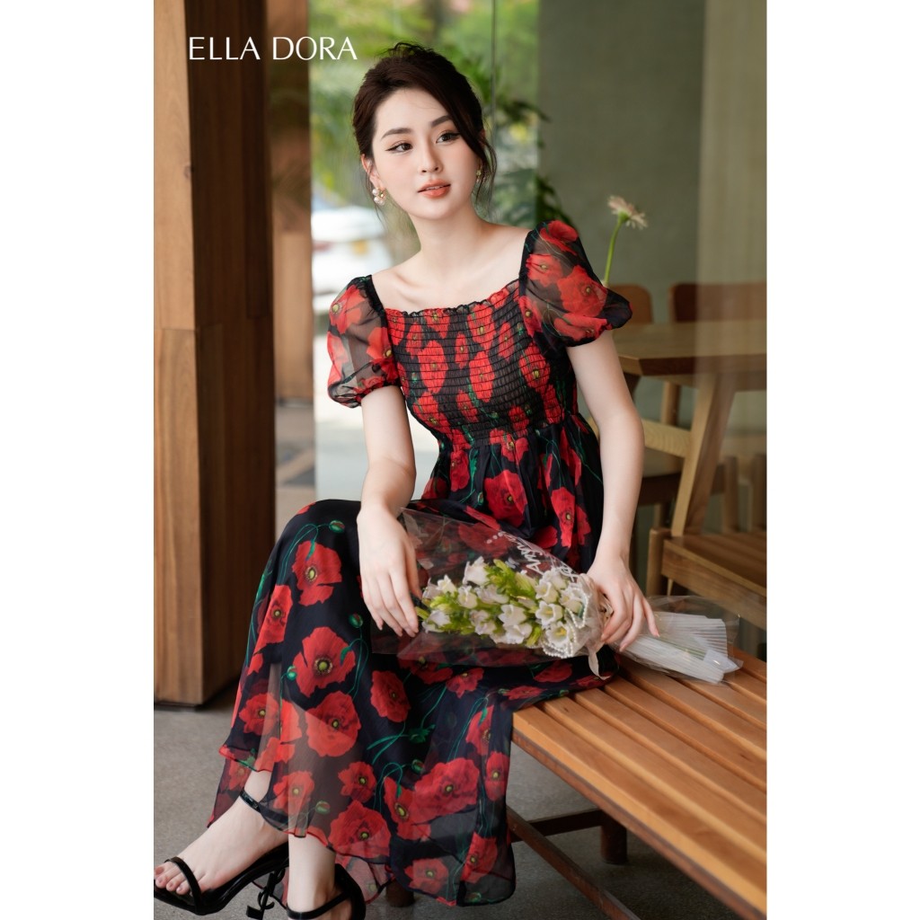 Đầm hoa nữ ELLA DORA thiết kế cổ vuông dáng xòe phong cách thanh lịch sang trọng [D56]