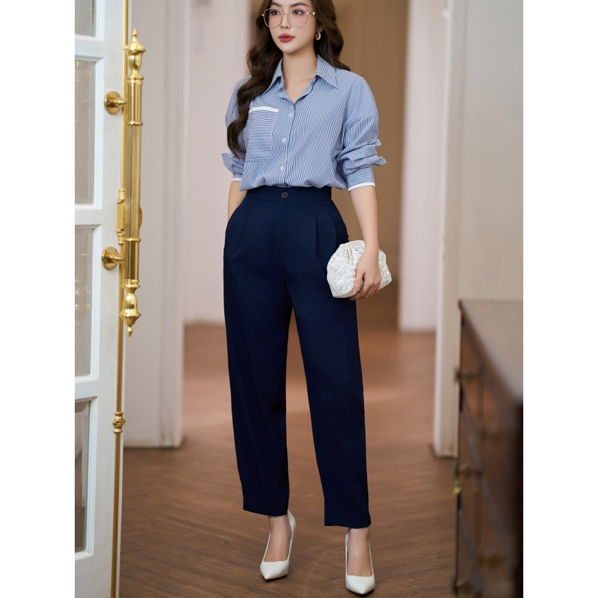 Áo sơ mi ELLA DORA thiết kế kẻ phối trắng form suông thanh lịch sang trọng phong cách công sở [SM91]