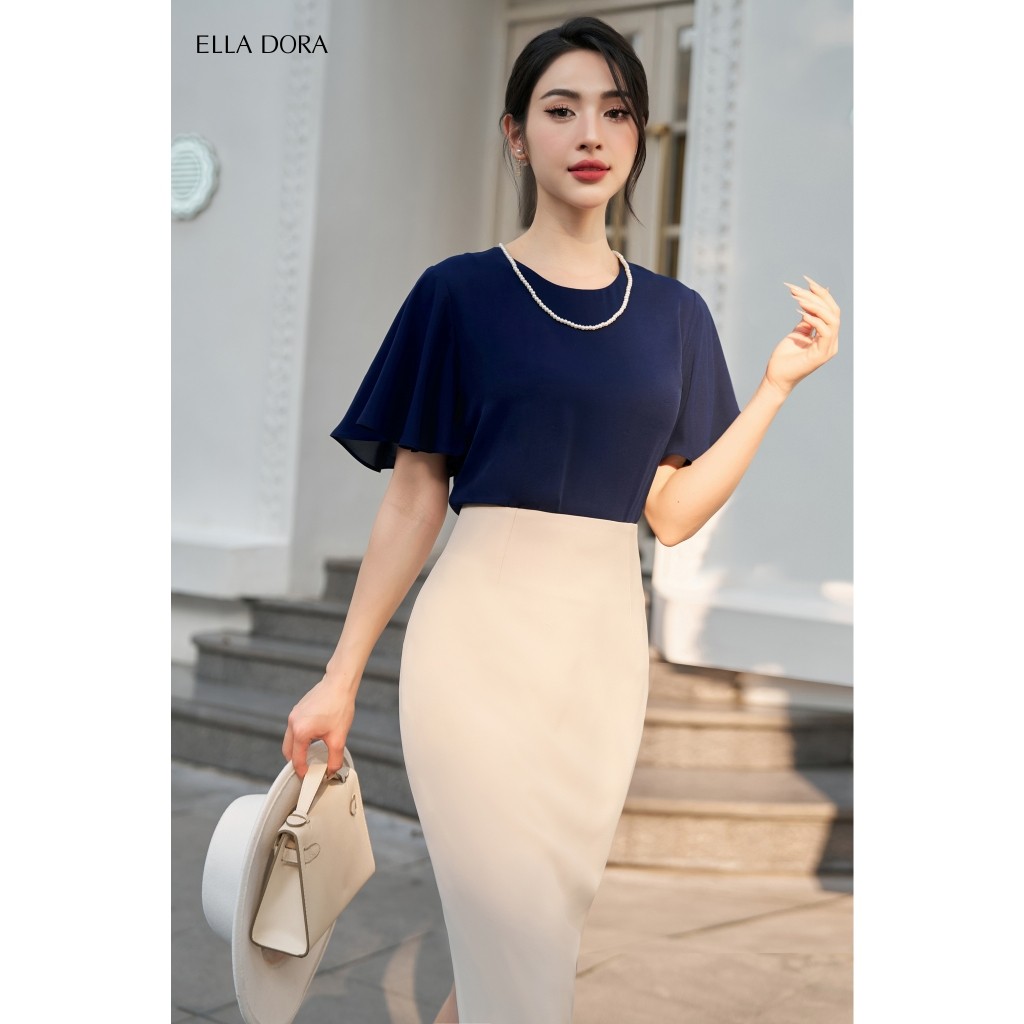 Áo sơ mi nữ ELLA DORA thiết kế cổ tròn tay loe dáng suông nhẹ thanh lịch dễ mặc công sở [SM76LA]
