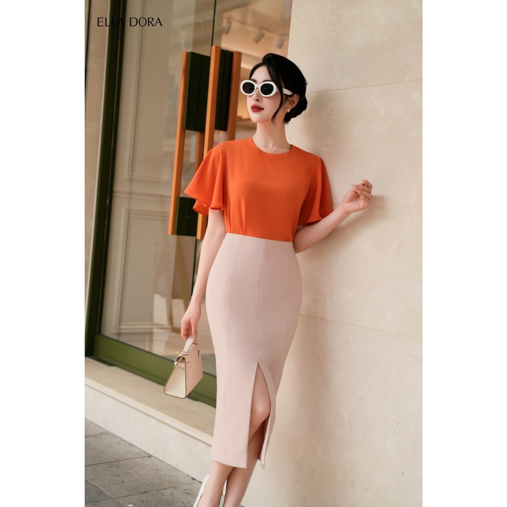 Áo sơ mi nữ ELLA DORA thiết kế cổ tròn tay loe dáng suông nhẹ thanh lịch dễ mặc công sở [SM76LA]