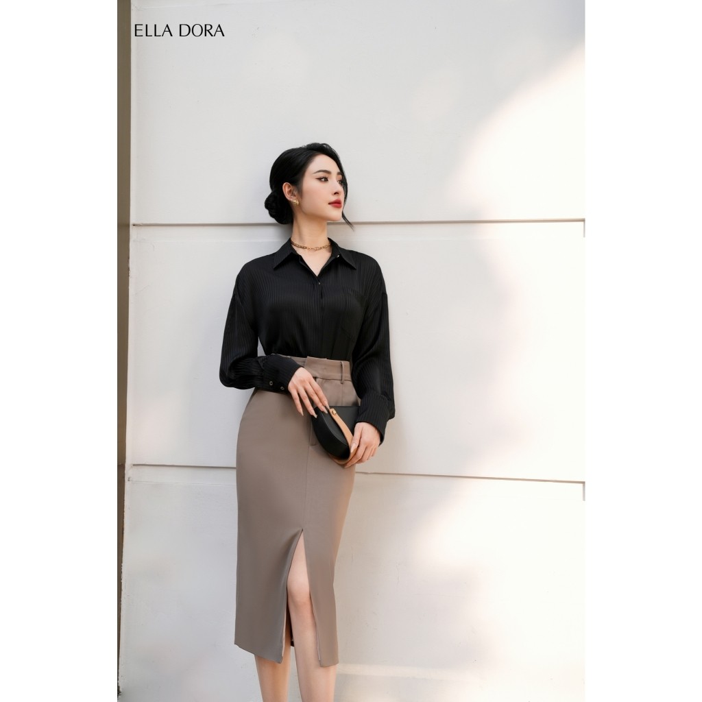 Chân váy ôm ELLA DORA thiết kế khóa trước dáng bút chì cạp cao thanh lịch sang trọng MÀU NÂU [CV135]