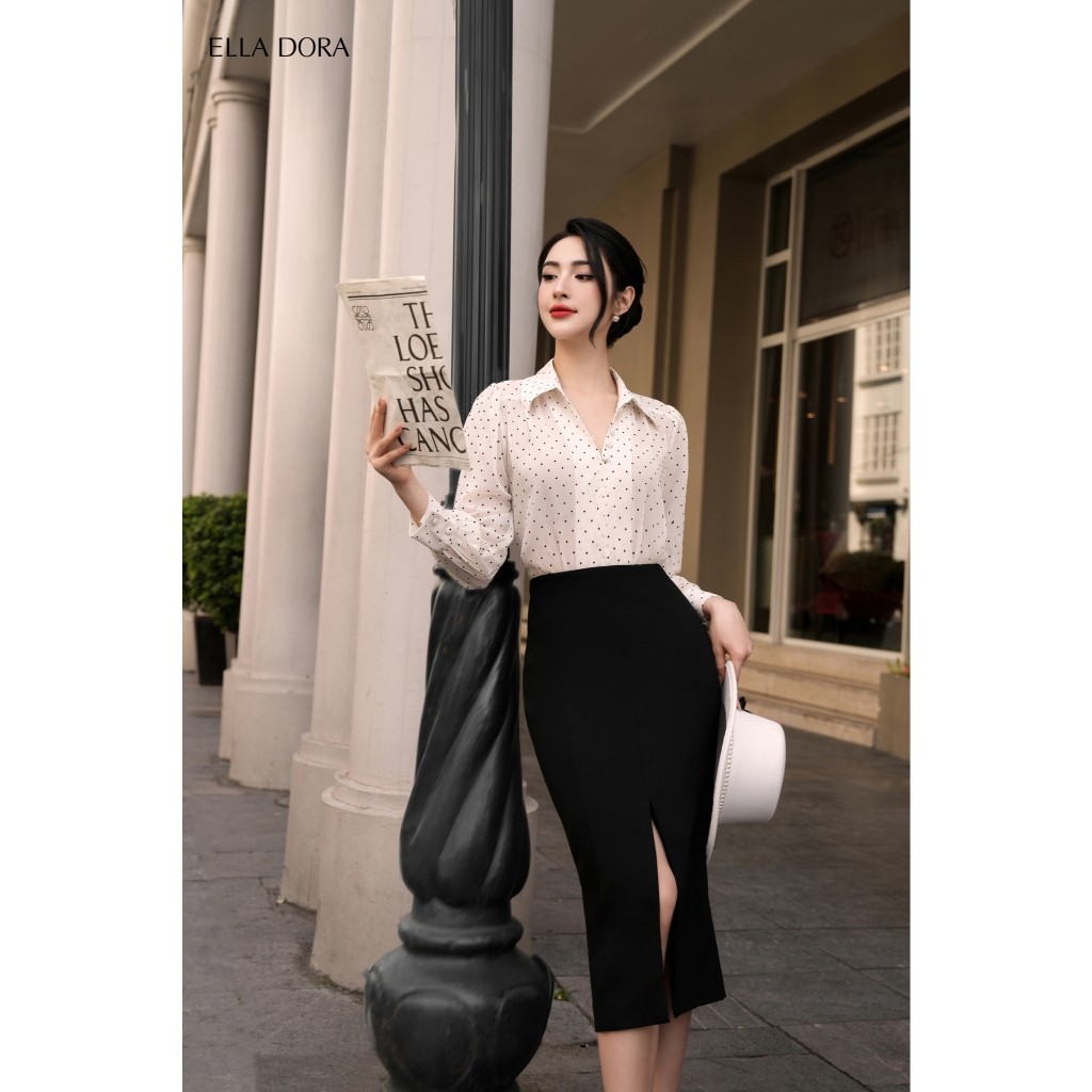 Chân váy ôm nữ ELLA DORA dáng dài xẻ trước form bút chì tôn dáng thanh lịch 2 màu ĐEN/NÂU BE [CV140]