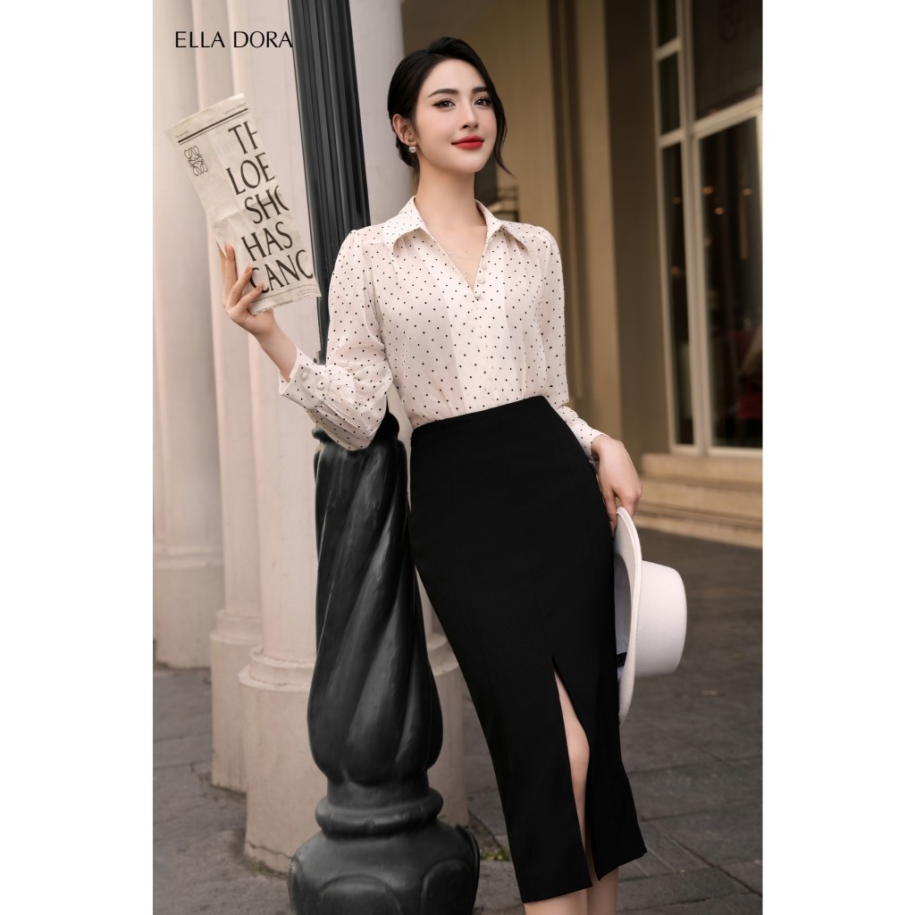 Chân váy ôm nữ ELLA DORA dáng dài xẻ trước form bút chì tôn dáng thanh lịch 2 màu ĐEN/NÂU BE [CV140]