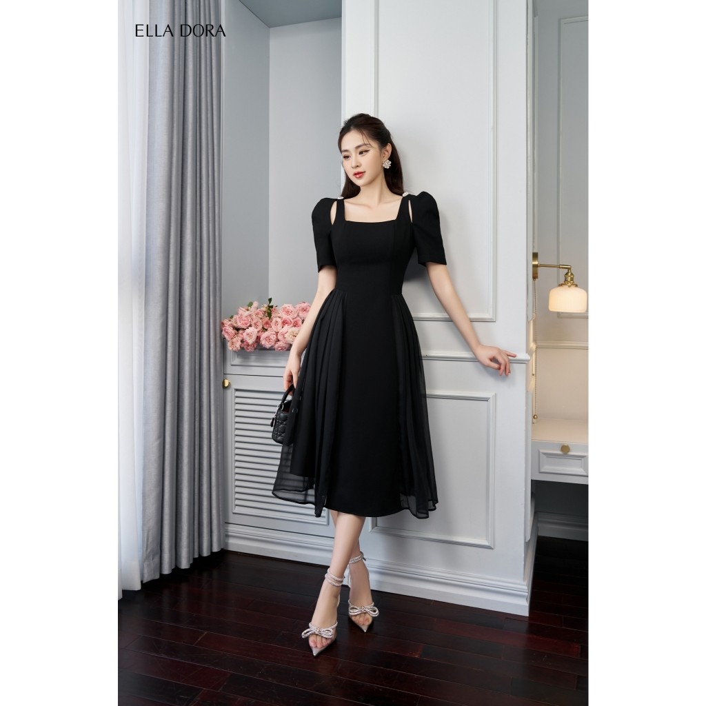 Đầm nữ ELLA DORA form ôm cổ vuông phối tơ nhẹ dáng gọn thiết kế thanh lịch sang trọng [D103]