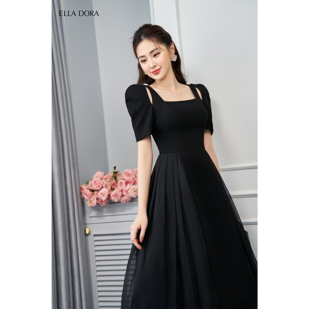 Đầm nữ ELLA DORA form ôm cổ vuông phối tơ nhẹ dáng gọn thiết kế thanh lịch sang trọng [D103]