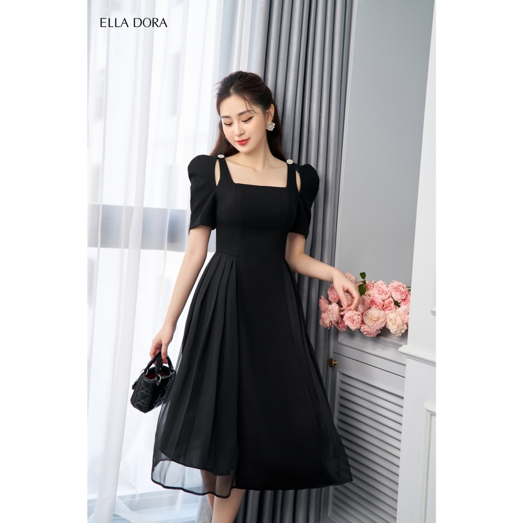 Đầm nữ ELLA DORA form ôm cổ vuông phối tơ nhẹ dáng gọn thiết kế thanh lịch sang trọng [D103]