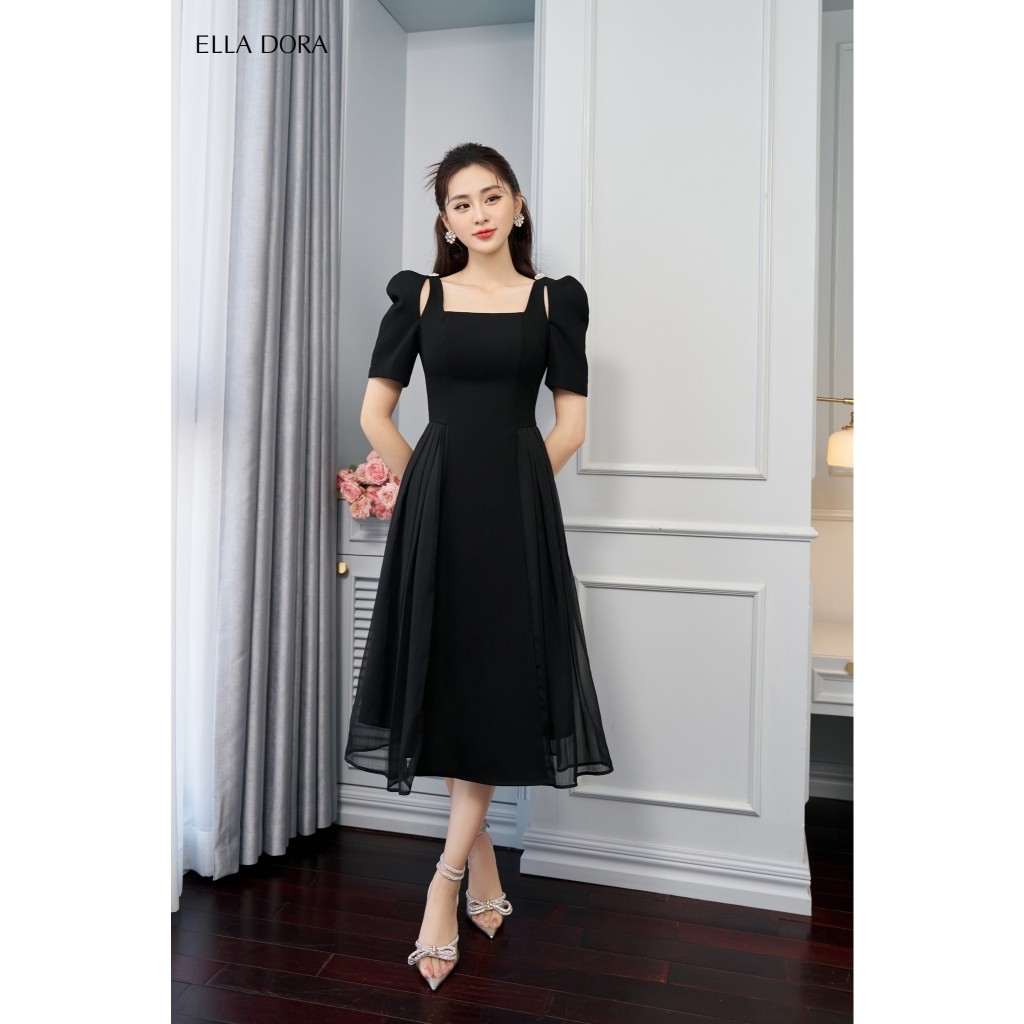 Đầm nữ ELLA DORA form ôm cổ vuông phối tơ nhẹ dáng gọn thiết kế thanh lịch sang trọng [D103]