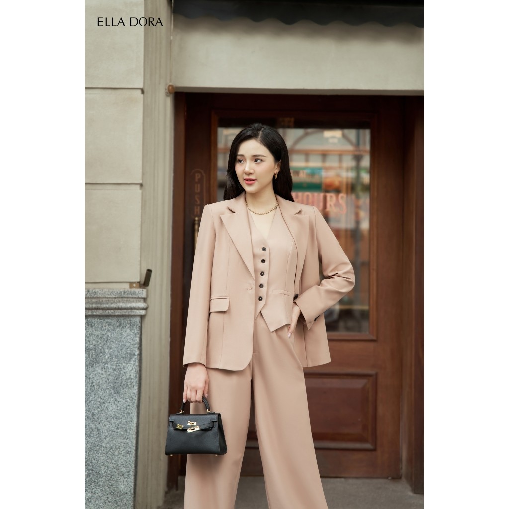 Áo blazer NÂU NHẠT nữ ELLA DORA  form suông chất liệu chéo Ý cao cấp tạo sự thanh lịch sang trọng thoải mái [V06]