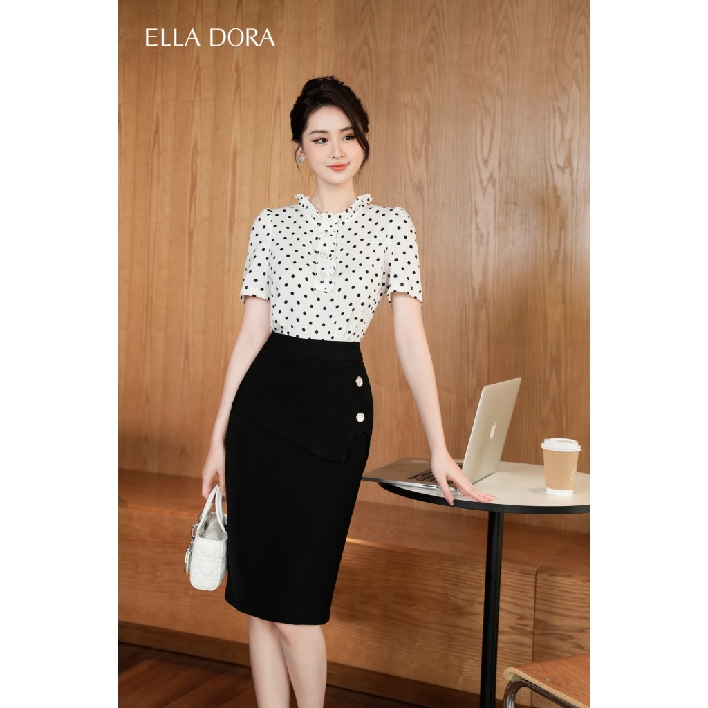 Chân váy ôm ELLA DORA peplum đen phối 2 cúc dáng gọn thiết kế thanh lịch phong cách công sở [CV55]
