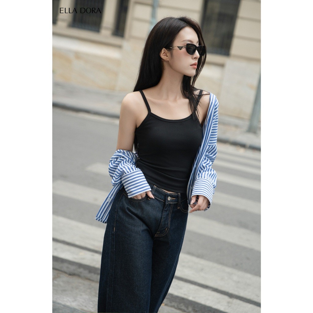Áo thun nữ ELLA DORA thiết kế 2 dây form gọn phong cách trẻ trung thanh lịch 2 màu ĐEN/TRẮNG [AT39]
