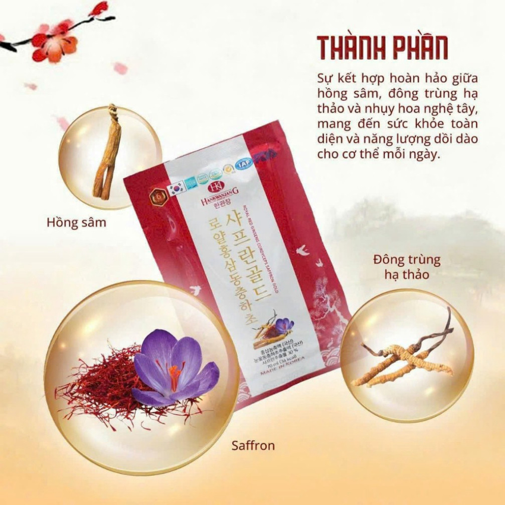 Nước Hồng Sâm Đông Trùng Saffron Gold - Hộp 60 gói