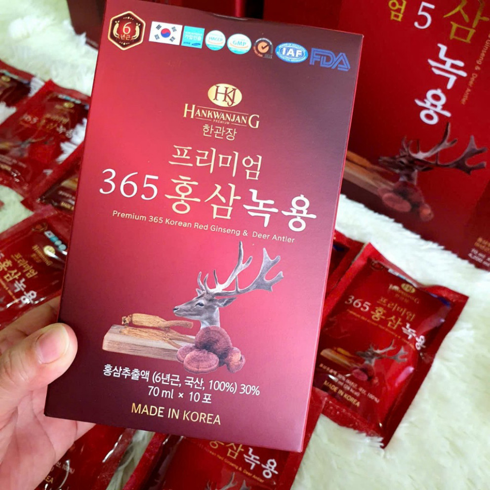 ```(Mẫu mới) Nước Hồng Sâm Linh Chi Nhung Hươu 365 Hansusam Korea Hàn Quốc, 20 Gói x 70ml mỗi Gói``` ( hàng mới về )