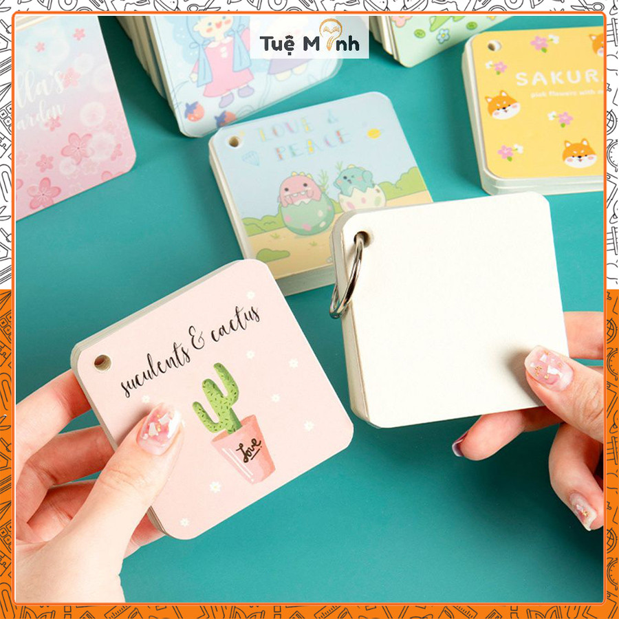 Tập 60 thẻ flashcard vuông hoạt hình học ngoại ngữ VPPTUEMINH, thẻ ghi chú viết từ mới | BigBuy360 - bigbuy360.vn