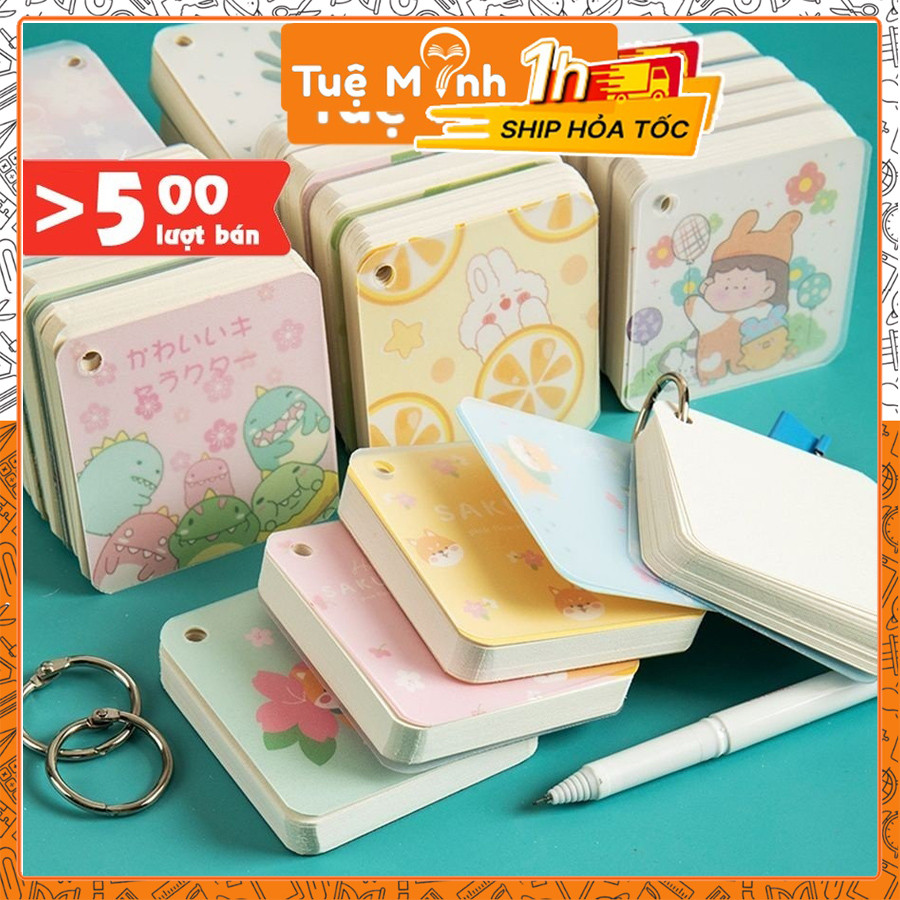 Tập 60 thẻ flashcard vuông hoạt hình học ngoại ngữ VPPTUEMINH, thẻ ghi chú viết từ mới | BigBuy360 - bigbuy360.vn