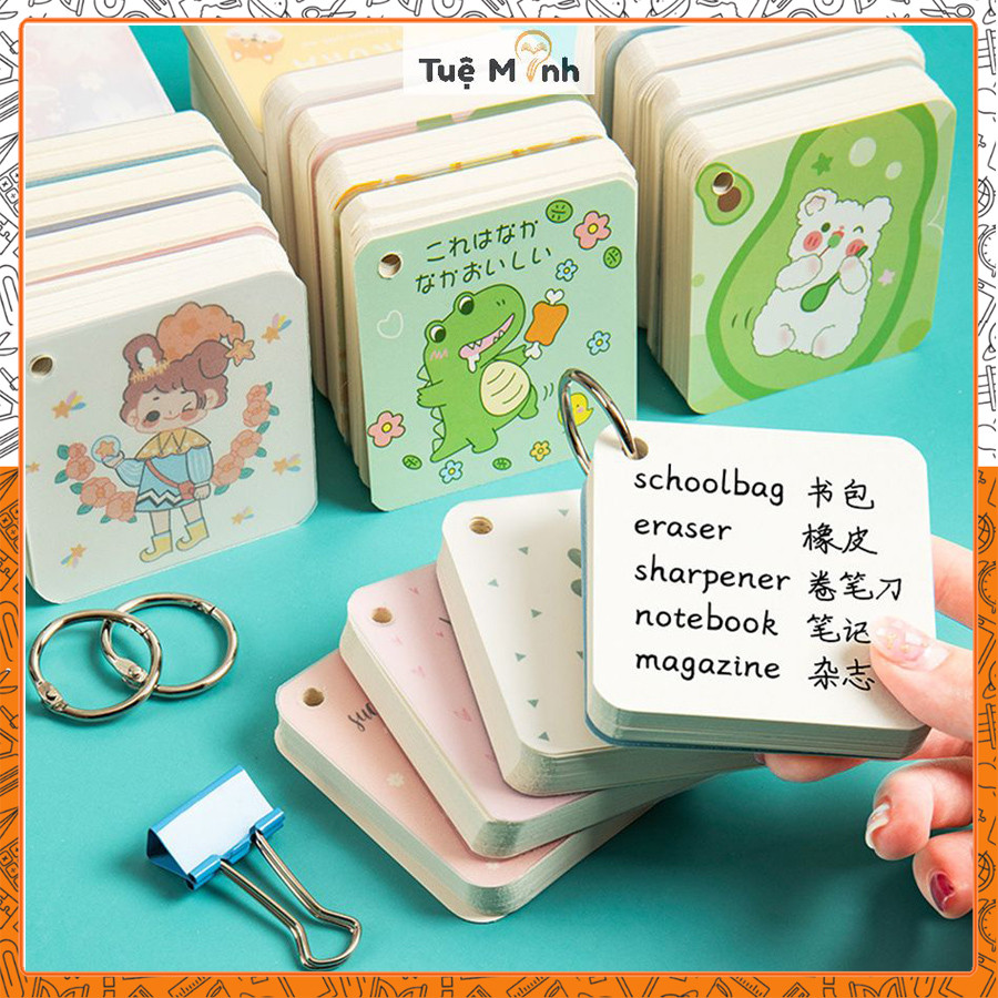 Tập 60 thẻ flashcard vuông hoạt hình học ngoại ngữ VPPTUEMINH, thẻ ghi chú viết từ mới | BigBuy360 - bigbuy360.vn