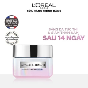 Kem đêm dưỡng sáng mờ thâm nám L'Oreal Paris Glycolic (AHA) Bright 15ml code mới