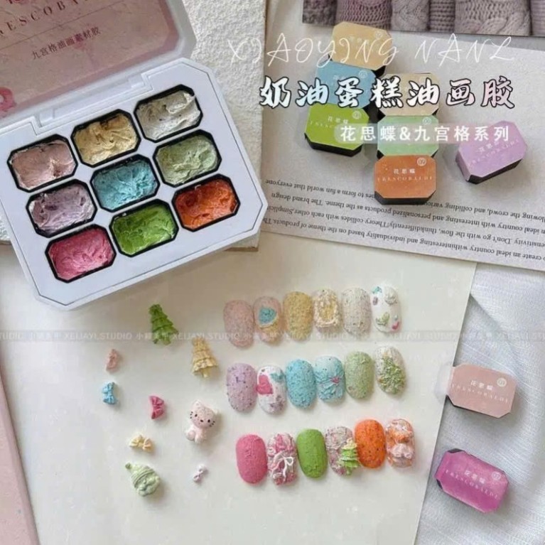 Set gel thạch cao ngũ cốc 9 màu design style Hàn, gel ngũ cốc , gel thạch cao nổi