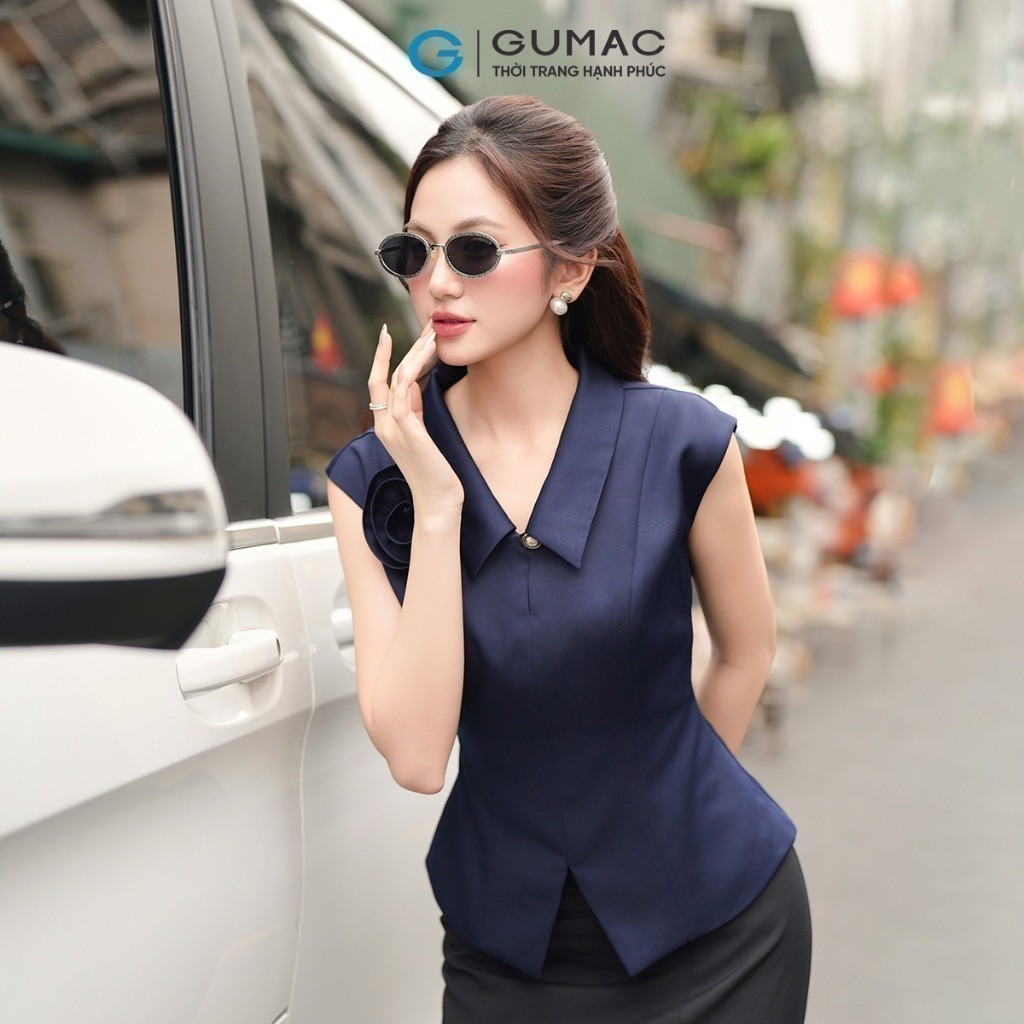 Áo sơ mi nữ GUMAC kiểu gile đính hoa thủ công sang trọng công sở thanh lịch  AF10030