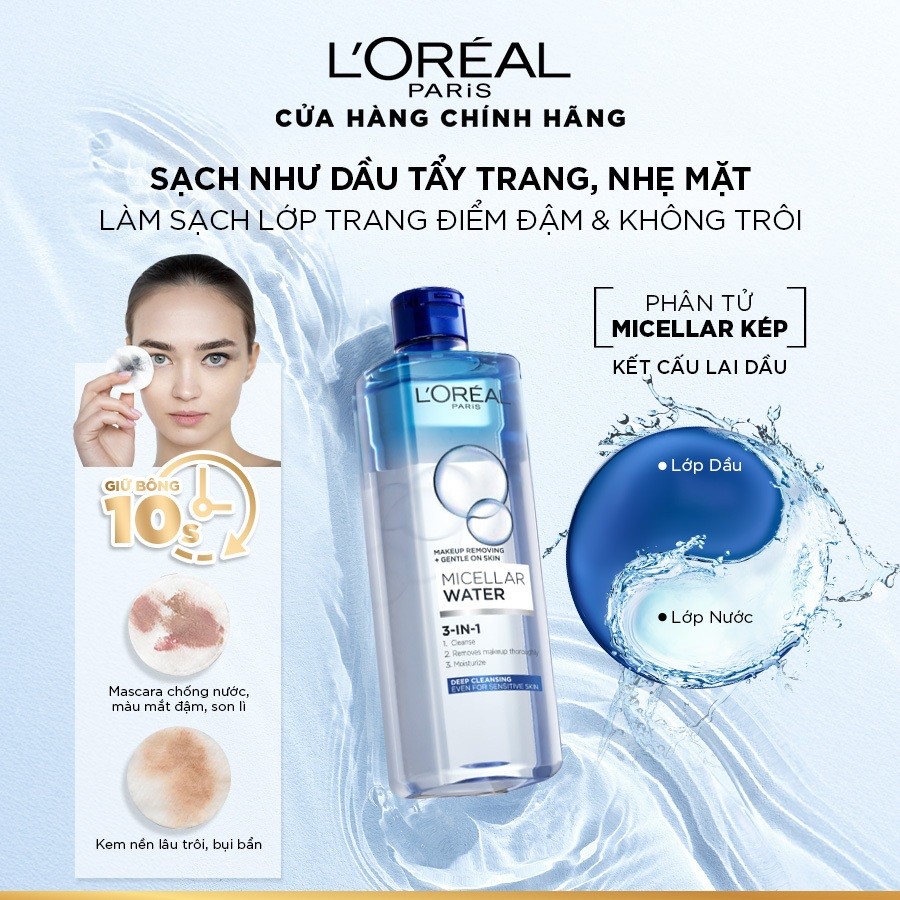 Ảnh Bộ 2 nuớc tẩy trang đa năng 3in1 L'Oreal Paris Micellar Water 400ml x 2 2
