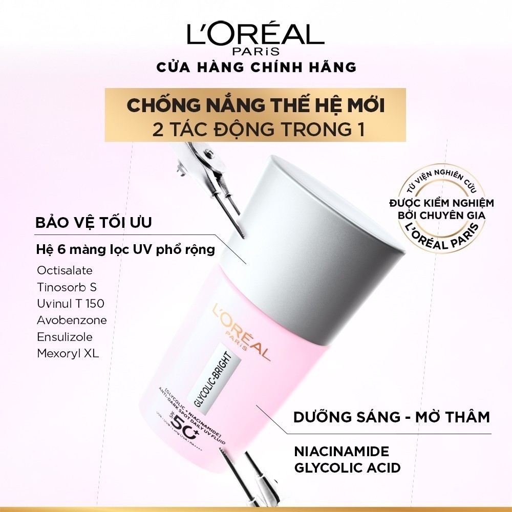 Ảnh Sữa chống nắng phổ rộng mỏng nhẹ bảo vệ da và dưỡng sáng mờ thâm nám Glycolic Bright Anti-Dark Spot L’Oréal Paris 50ml 3