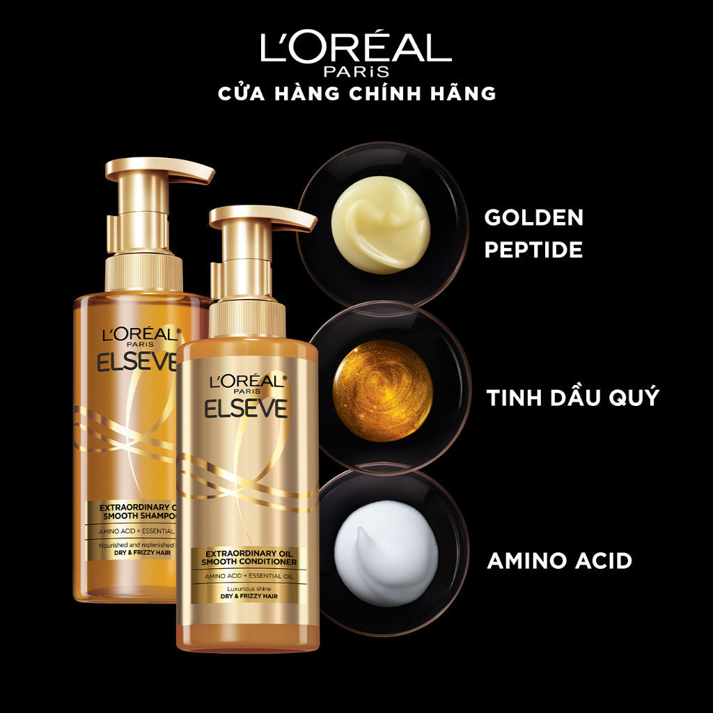 Ảnh Bộ gội xả dưỡng tóc suôn mượt tóc cao cấp L'Oreal Paris Sleek 440ml x2 & Dầu dưỡng chiết xuất tinh dầu 30ml 1