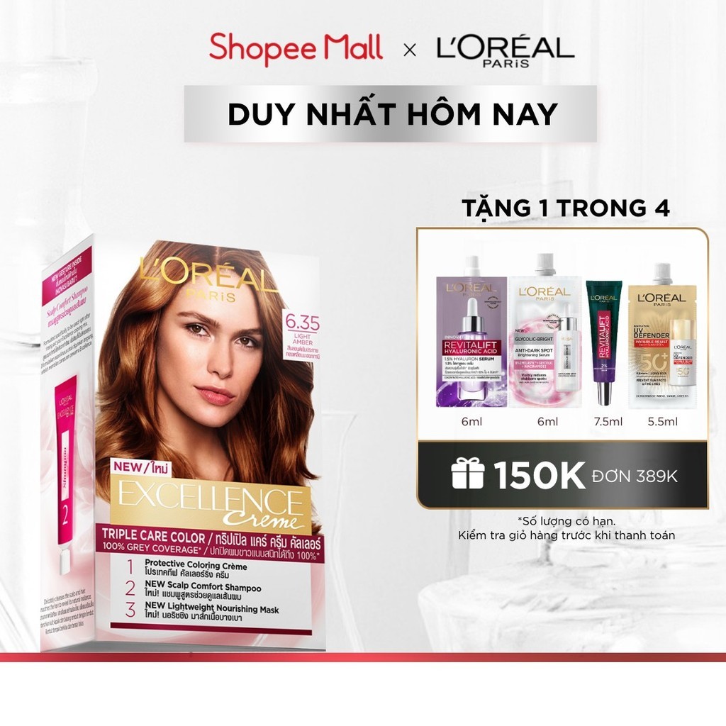 Ảnh Màu nhuộm dưỡng tóc phủ bạc bảo vệ gấp 3 L'Oreal Paris Excellence Crème 172ml 1