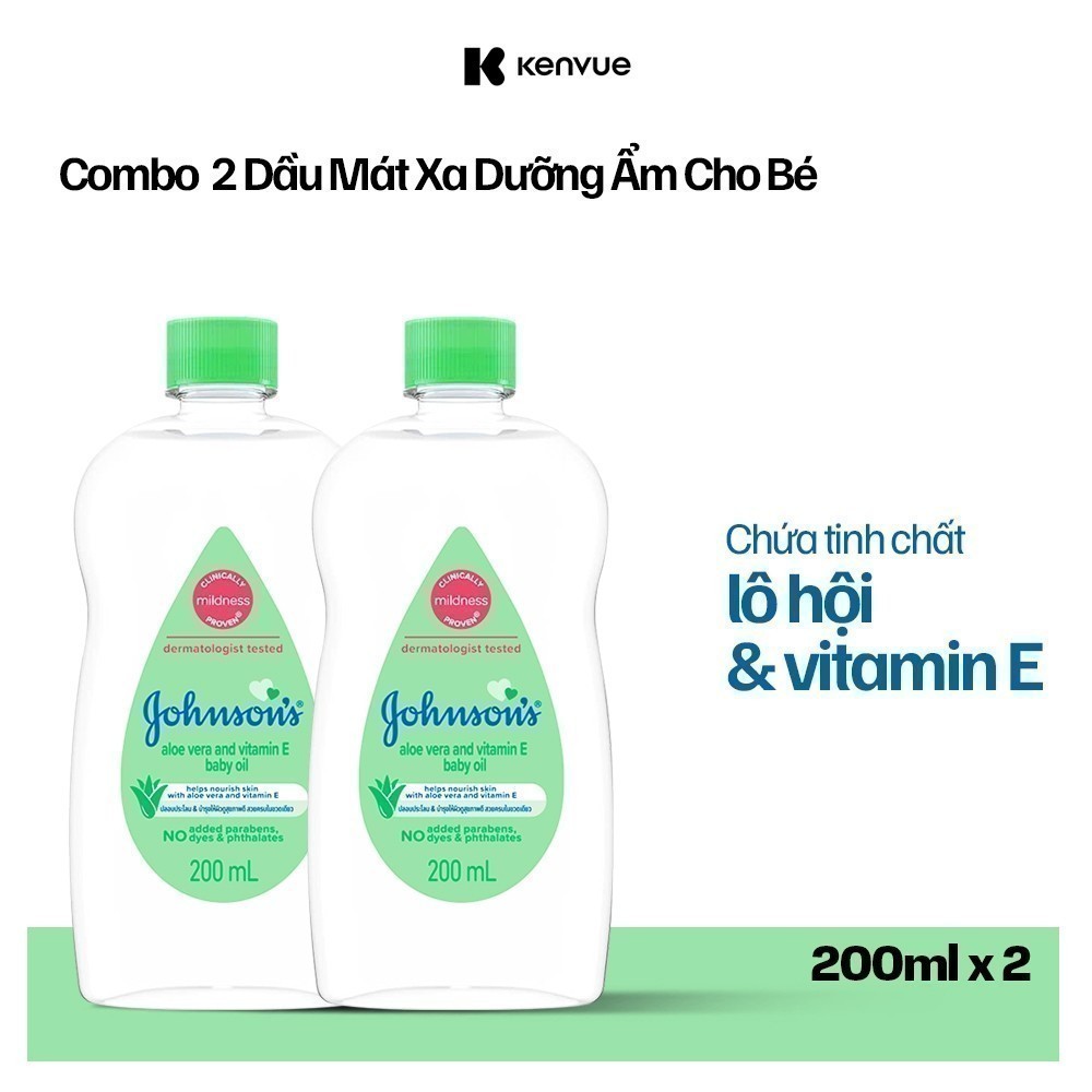 Ảnh Dầu Mát Xa Cho Bé Johnson's Baby Oil Aloe Vera & Vitamin E 200ml 2